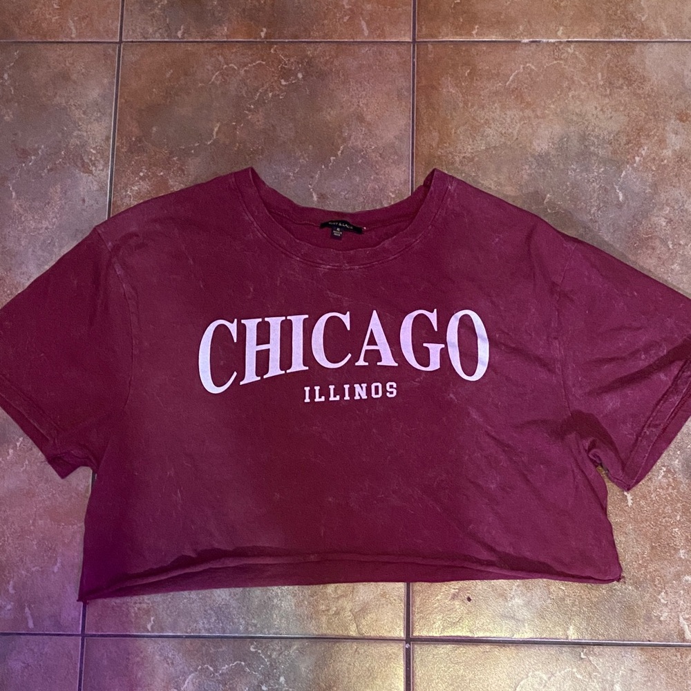 Red Boxy Crop Tee with Chicago Graphic